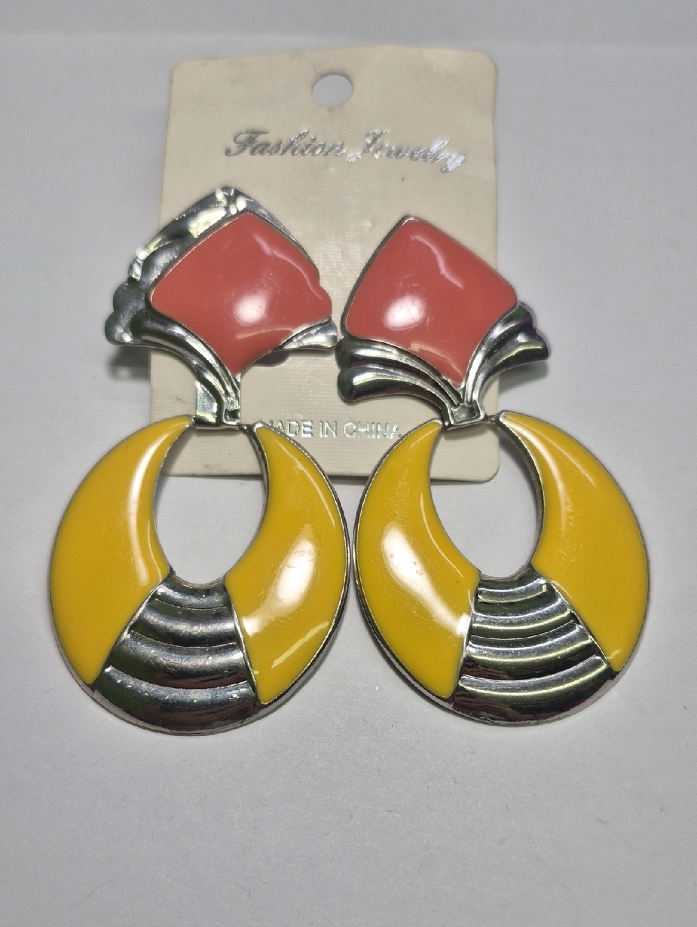 Fashion Jewelry Coral and Yellow Metal Statement Drop Earrings